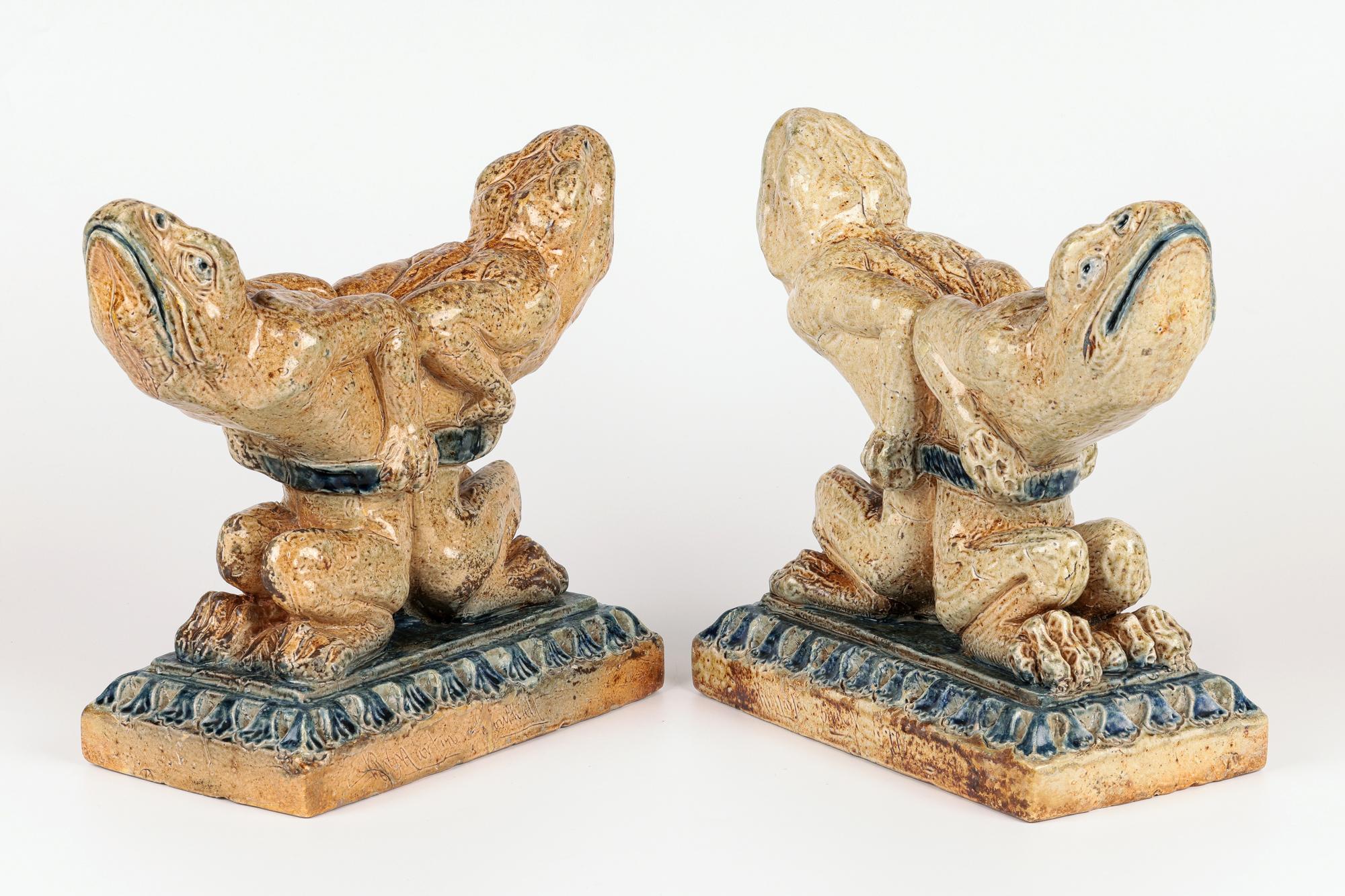 Robert Wallace Martin for Martin Brothers Pair Stoneware Grotesque Andirons For Sale 3