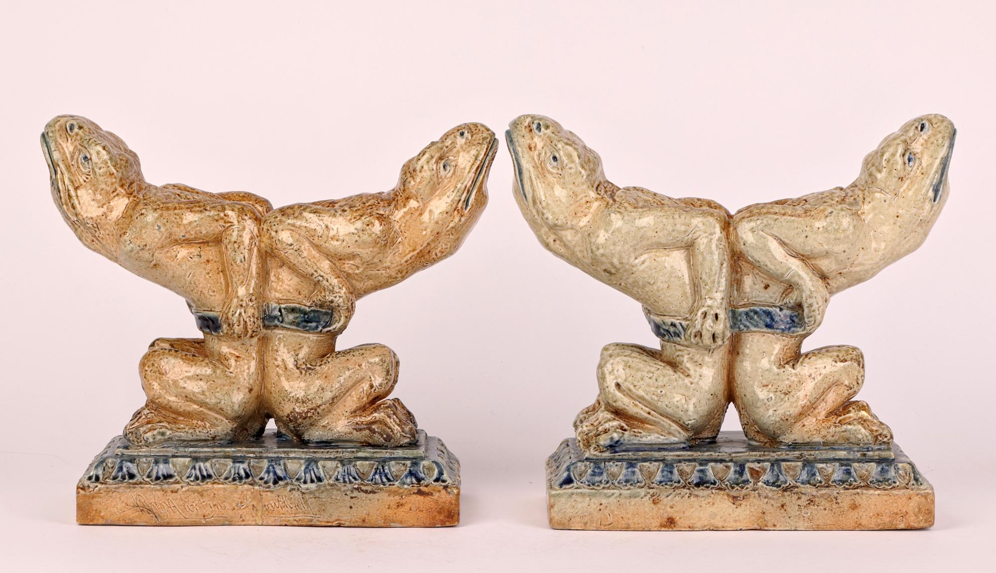 Robert Wallace Martin for Martin Brothers Pair Stoneware Grotesque Andirons For Sale 1