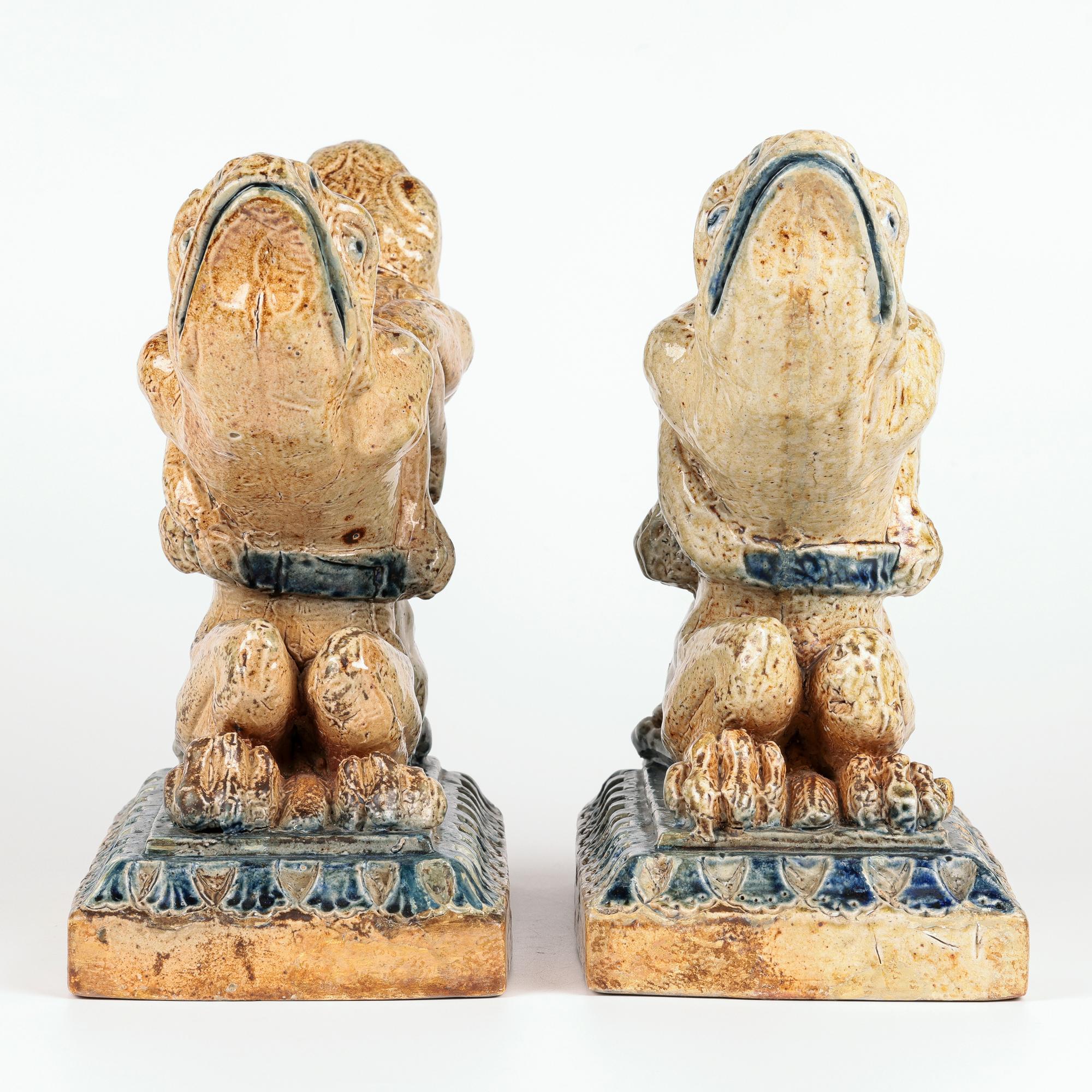 Robert Wallace Martin for Martin Brothers Pair Stoneware Grotesque Andirons For Sale 5
