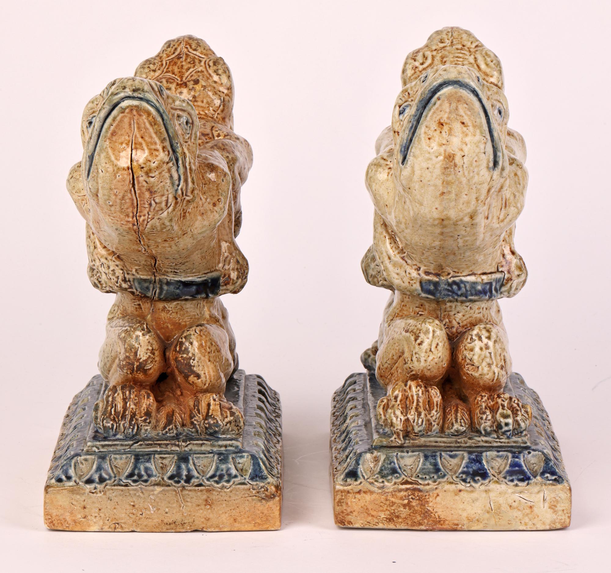 Robert Wallace Martin for Martin Brothers Pair Stoneware Grotesque Andirons For Sale 3