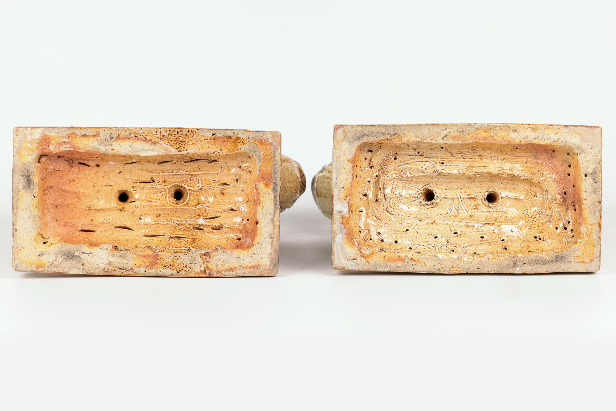 Robert Wallace Martin for Martin Brothers Pair Stoneware Grotesque Andirons For Sale 6