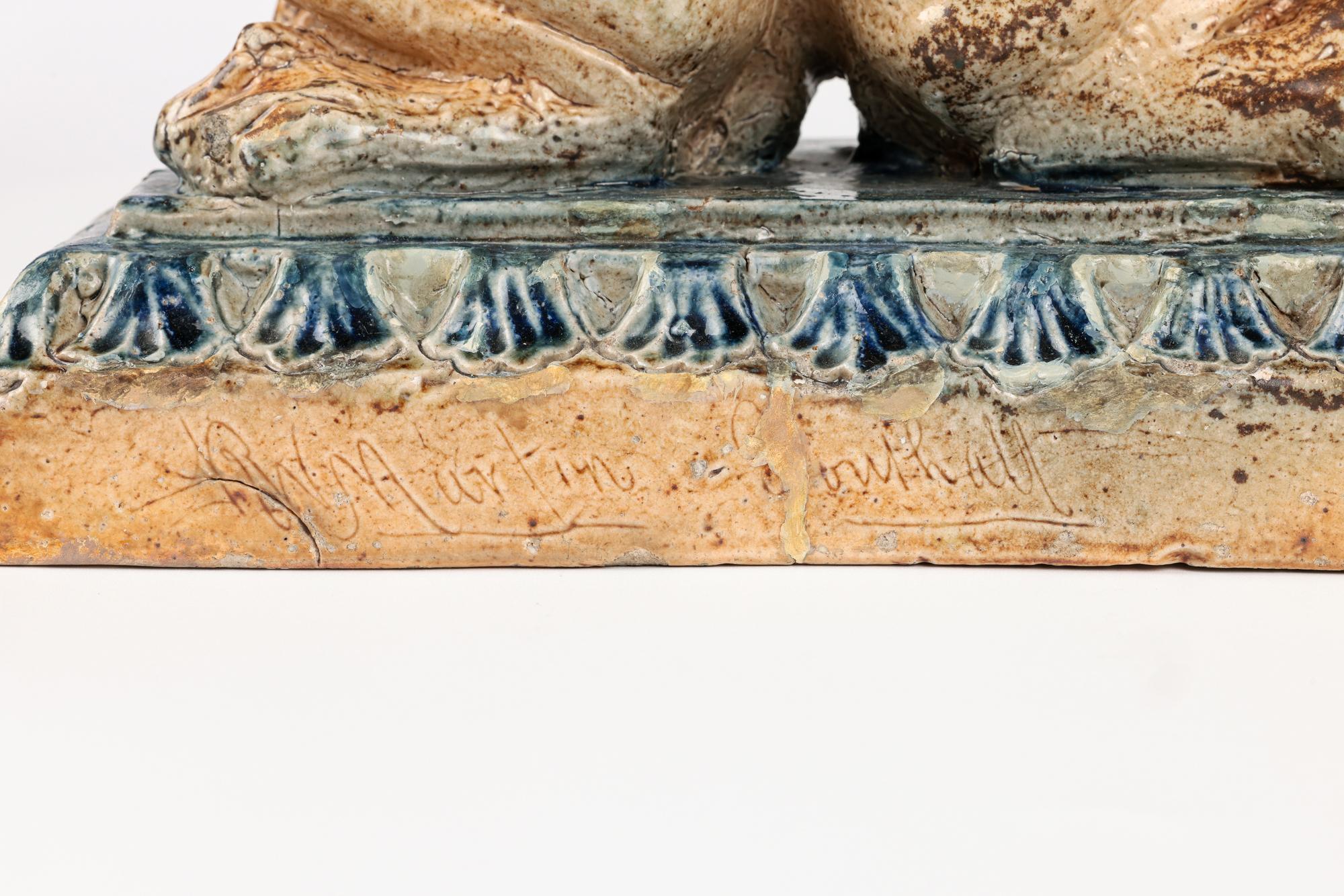 Robert Wallace Martin for Martin Brothers Pair Stoneware Grotesque Andirons For Sale 7