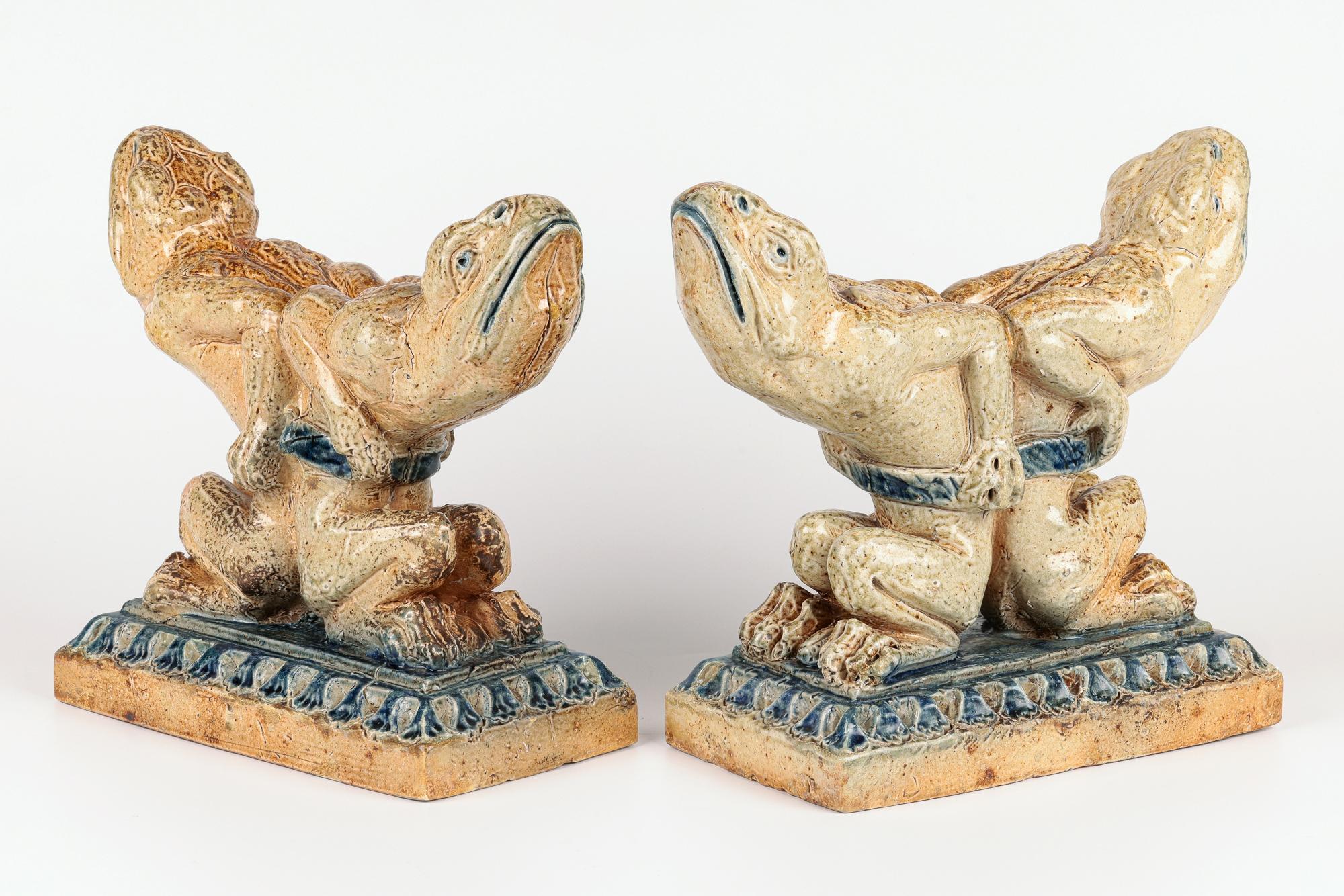 Robert Wallace Martin for Martin Brothers Pair Stoneware Grotesque Andirons For Sale 8