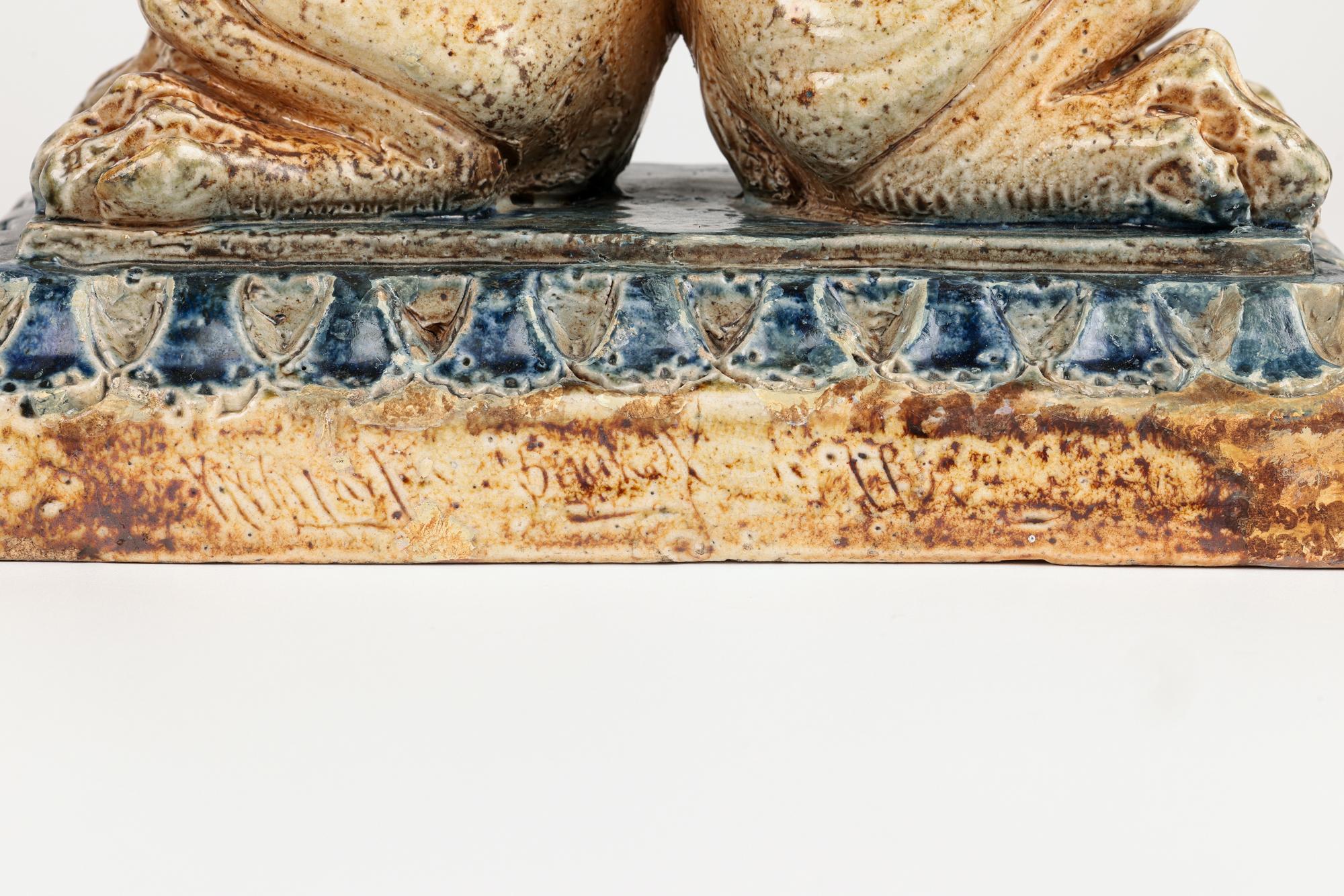 Robert Wallace Martin for Martin Brothers Pair Stoneware Grotesque Andirons For Sale 9