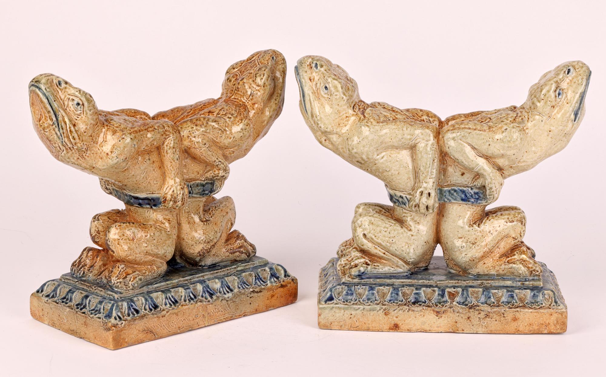 Robert Wallace Martin for Martin Brothers Pair Stoneware Grotesque Andirons For Sale 7