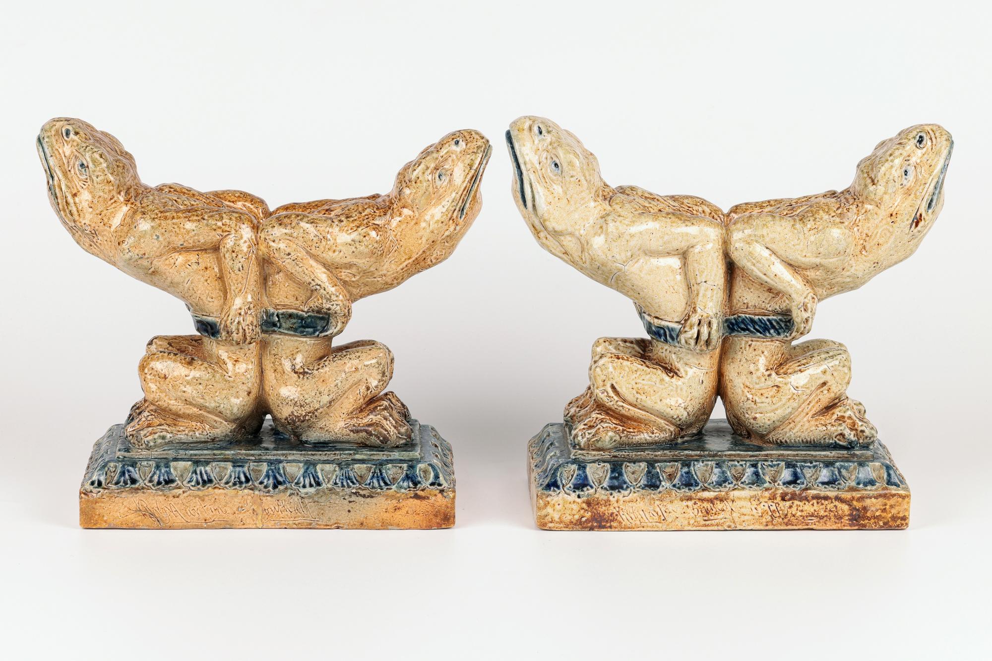 Robert Wallace Martin for Martin Brothers Pair Stoneware Grotesque Andirons For Sale 10