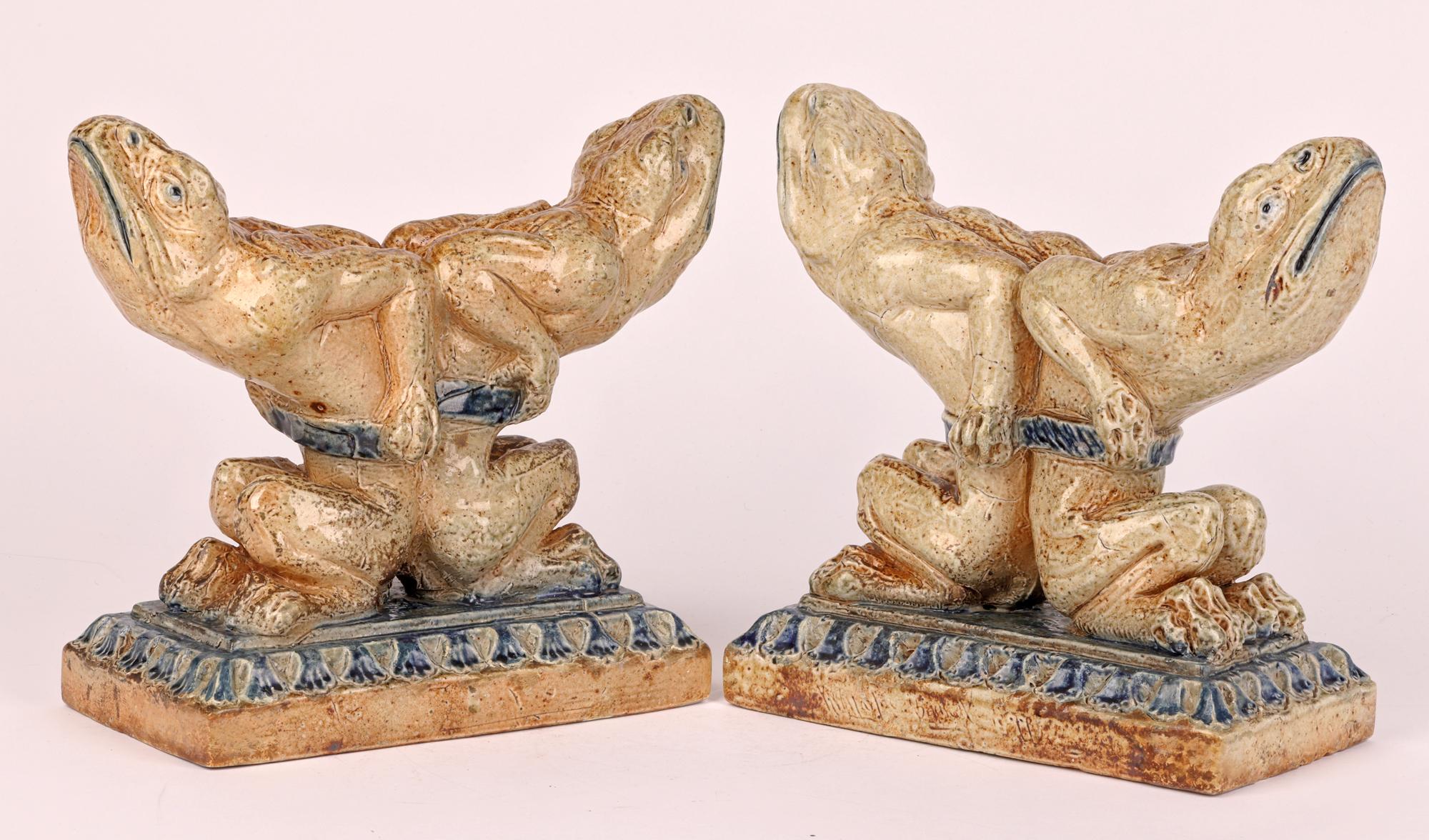 Robert Wallace Martin for Martin Brothers Pair Stoneware Grotesque Andirons For Sale 9