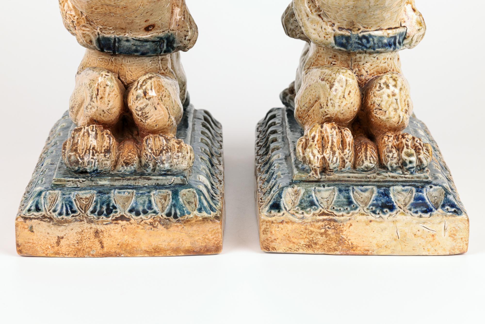 Arts and Crafts Robert Wallace Martin for Martin Brothers Pair Stoneware Grotesque Andirons For Sale