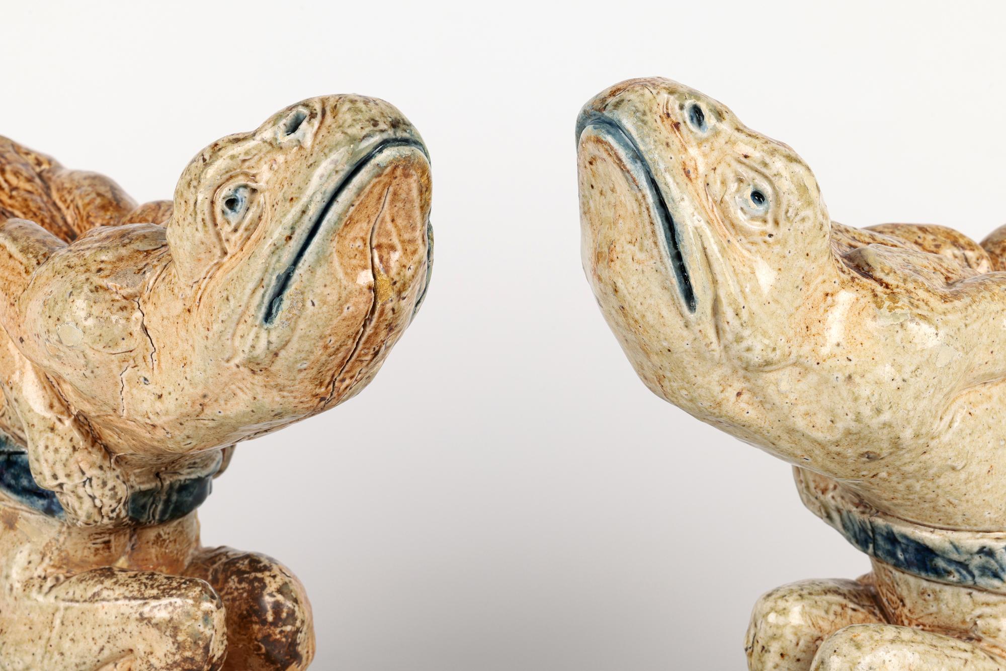 Glazed Robert Wallace Martin for Martin Brothers Pair Stoneware Grotesque Andirons For Sale
