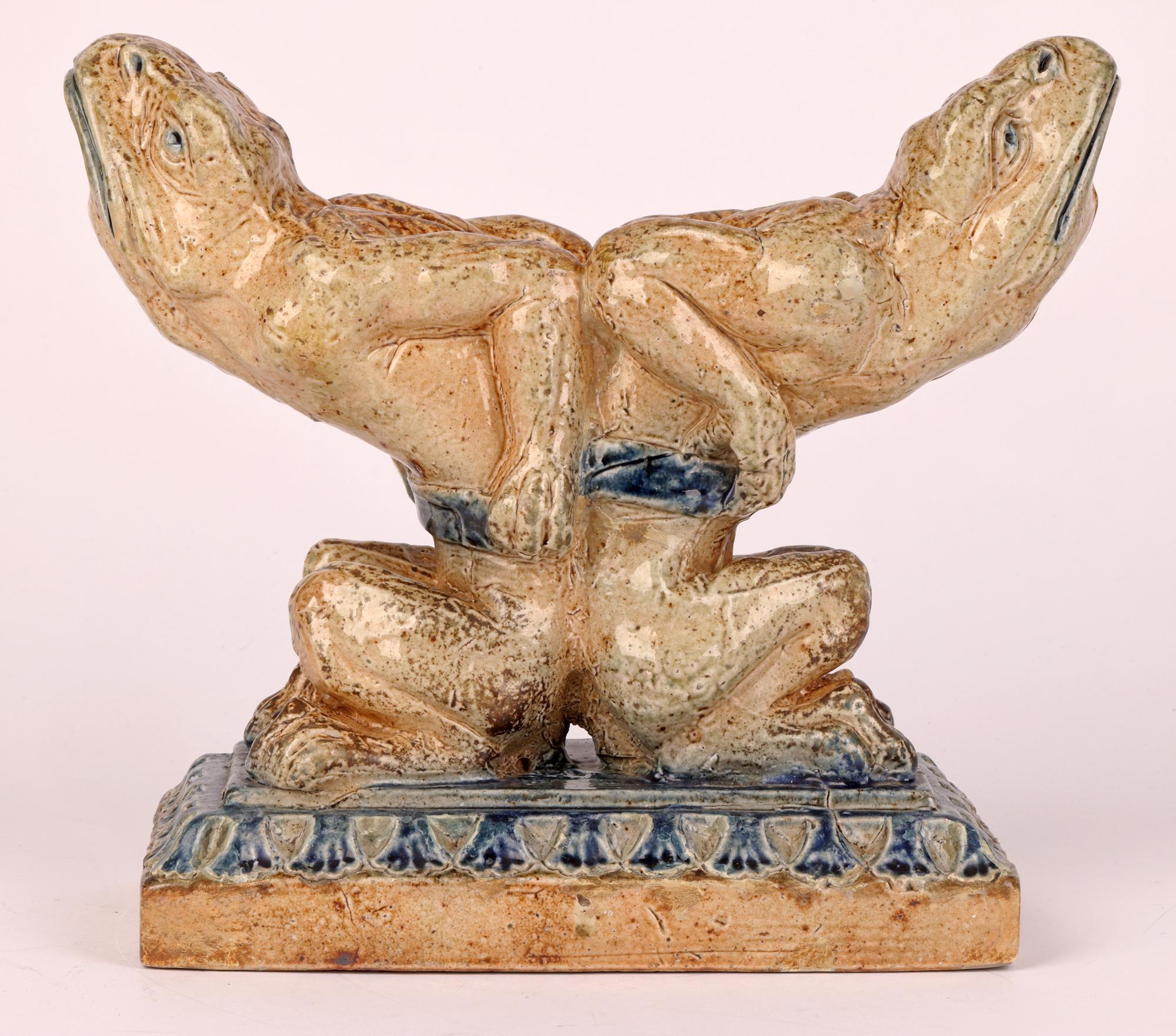 Glazed Robert Wallace Martin for Martin Brothers Pair Stoneware Grotesque Andirons For Sale