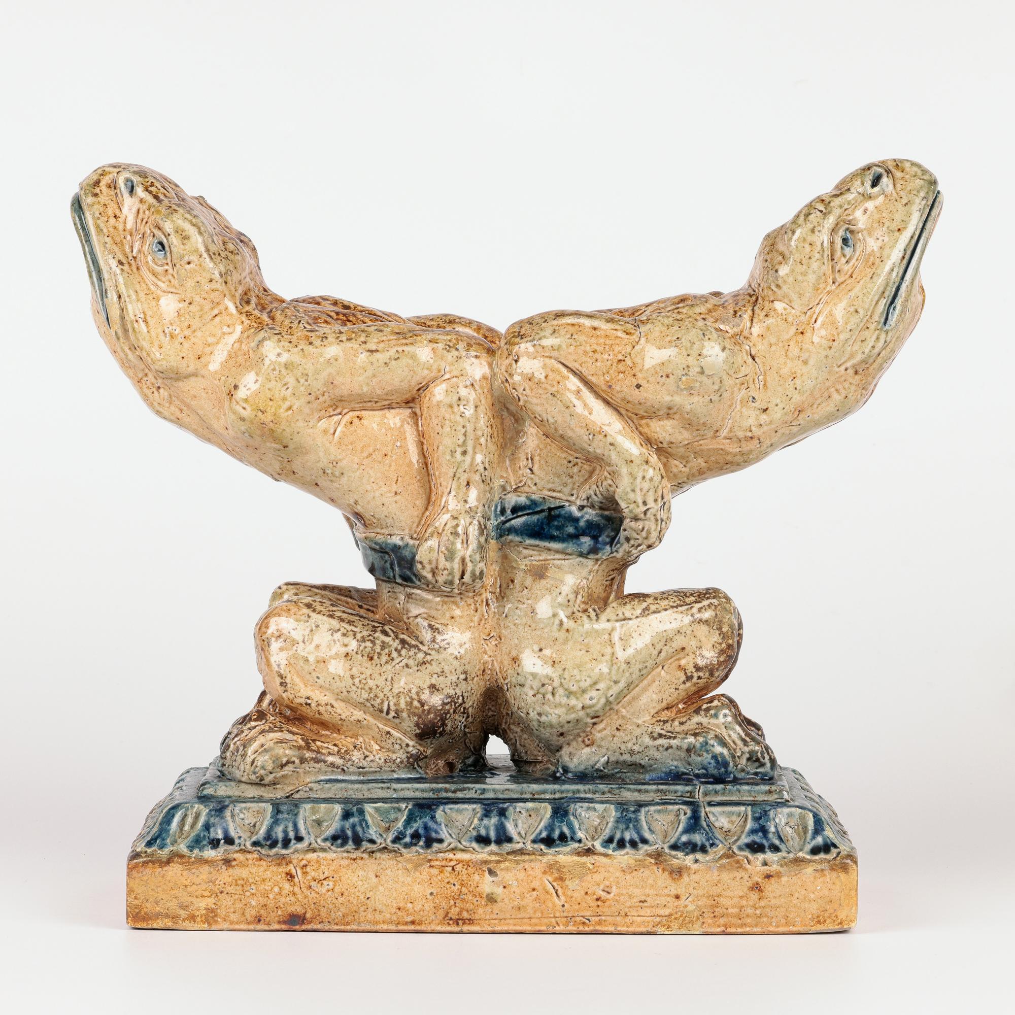 Robert Wallace Martin for Martin Brothers Pair Stoneware Grotesque Andirons For Sale 1
