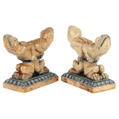 Robert Wallace Martin for Martin Brothers Pair Stoneware Grotesque Andirons