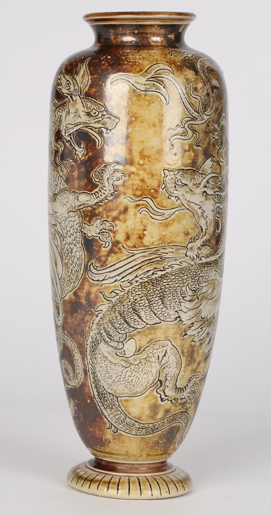 Robert Wallace Martin for Martin Brothers Stoneware Duelling Dragons Vase 1896 For Sale 5