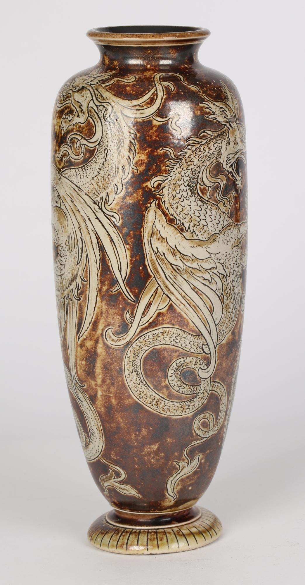 Robert Wallace Martin for Martin Brothers Stoneware Duelling Dragons Vase 1896 For Sale 6