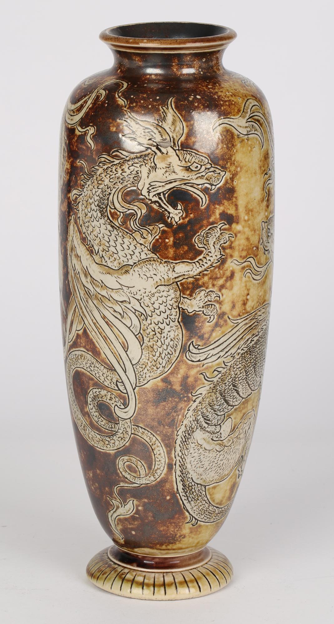 Robert Wallace Martin for Martin Brothers Stoneware Duelling Dragons Vase 1896 For Sale 8