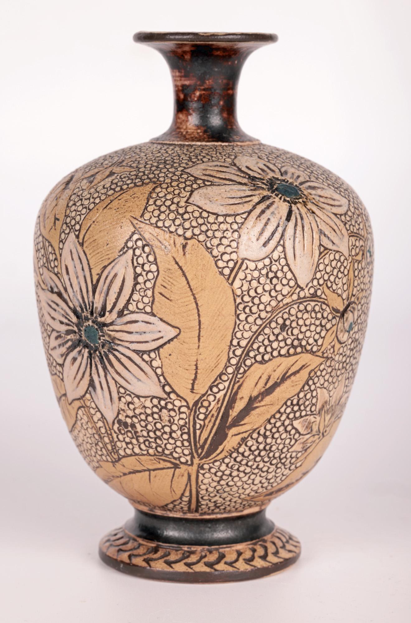 Robert Wallace Martin Martin Brothers Floral Decorated Art Pottery Vase  2