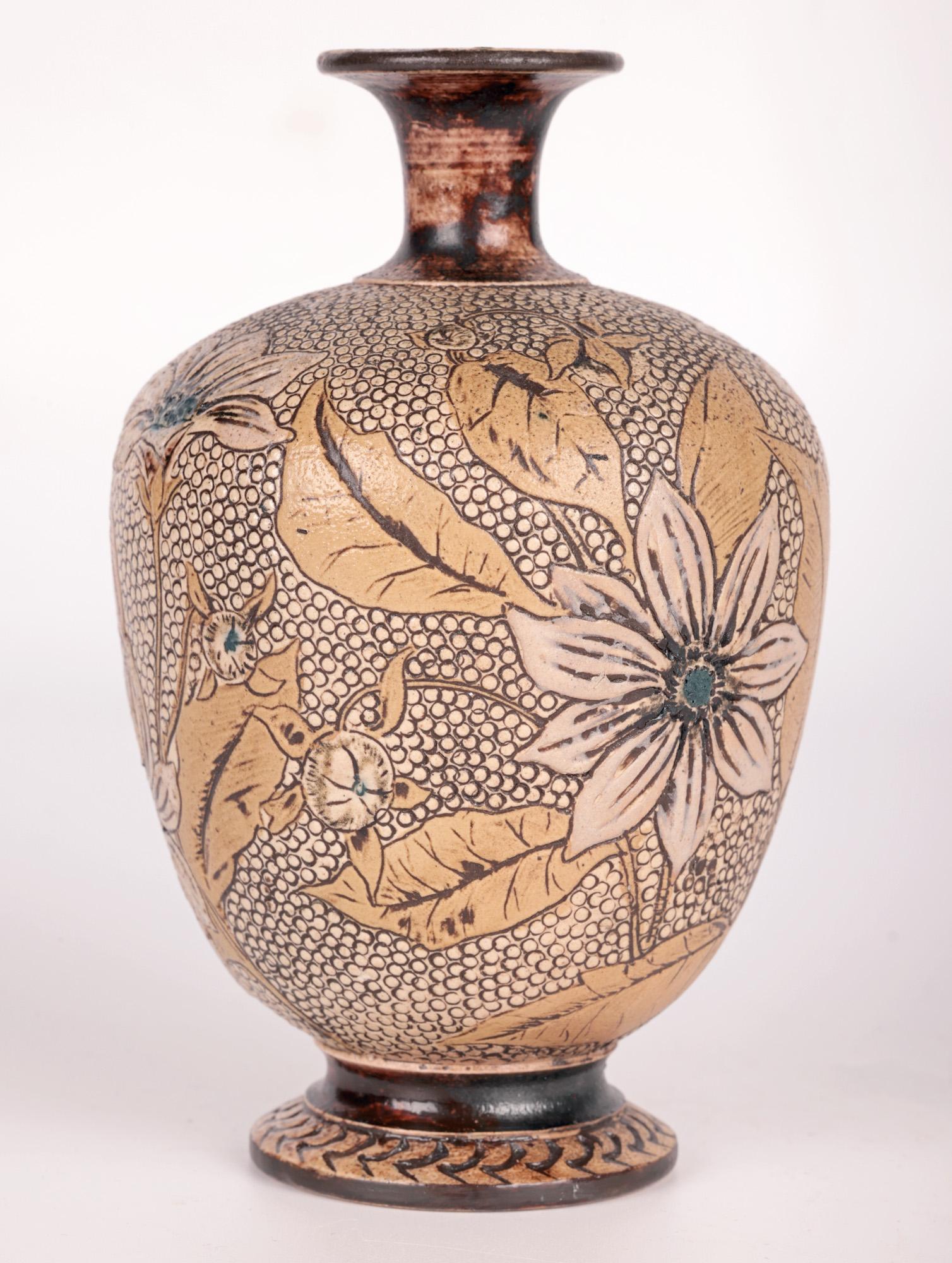 Late 19th Century Robert Wallace Martin Martin Brothers Floral Decorated Art Pottery Vase 