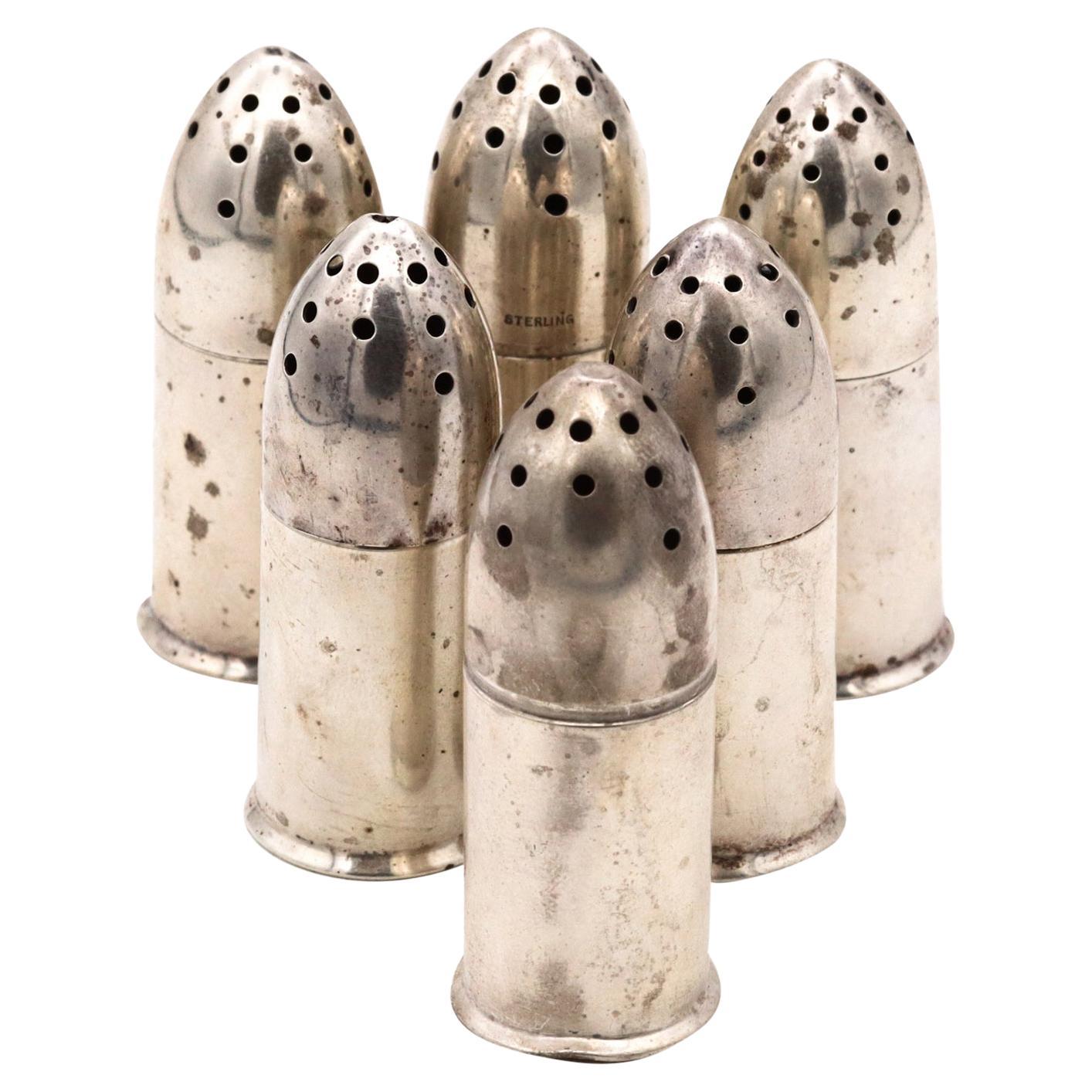 Robert Wallace & Sons Patriotic 1940 Bullet Salt and Pepper Set in .925 Sterling For Sale