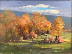 « Paysage d'automne », peinture à l'huile sur toile colorée de paysage pastoral encadrée