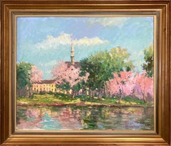 "Cherry Blossoms in Spring" Colorful Landscape Oil Painting on Canvas Framed