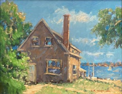 "Cottage by the Water" Impressionist Landscape Scene Oil Painting on Canvas