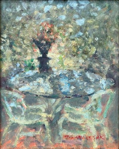 "Vistas de la mesa del jardín" Pintura al óleo de coloridos paisajes impresionistas Enmarcada