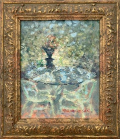 "Vistas de la mesa del jardín" Pintura al óleo de coloridos paisajes impresionistas Enmarcada