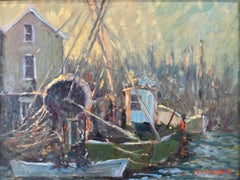 "Morning Light" American Impressionist Harbor Landscape Oil Painting on Canvas