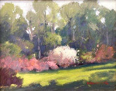 "Summer Blooms with Cherry Blossoms" Landscape Oil Painting on Canvas Framed