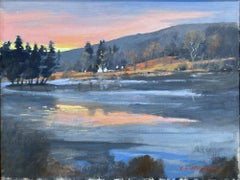 "Countryside Sunset Landscape" Colorful Autumn Landscape Oil Painting Framed