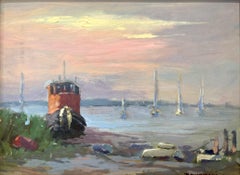 "Toot Tug Boat, Beatons, Mantoloking, N.J. Peinture à l'huile encadrée