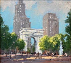 « Washington Park, New York City », peinture à l'huile sur toile encadrée