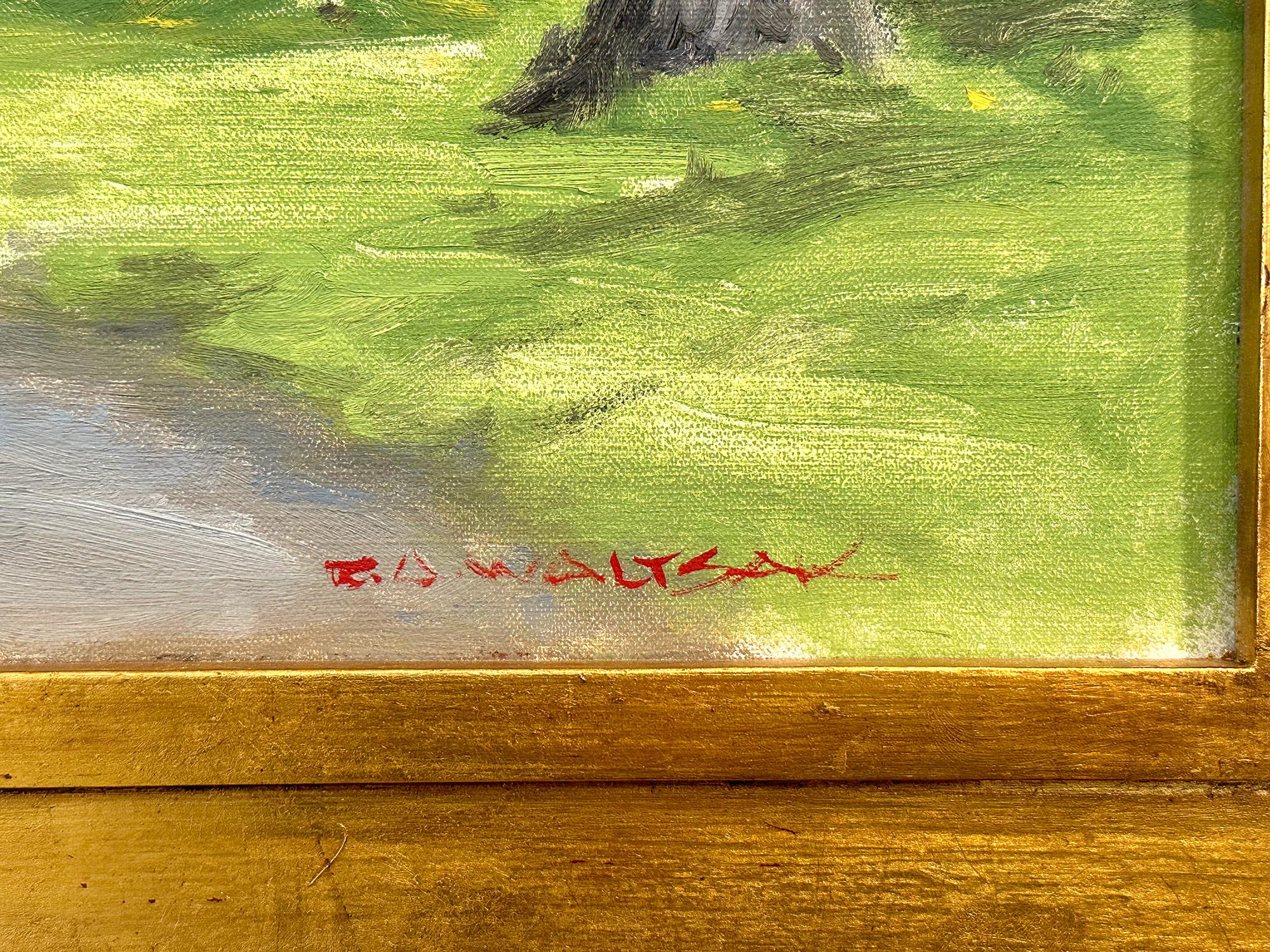„Weeping Forsythia at the Park“ Buntes Landschaftsgemälde, Ölgemälde auf Leinwand, gerahmt im Angebot 3