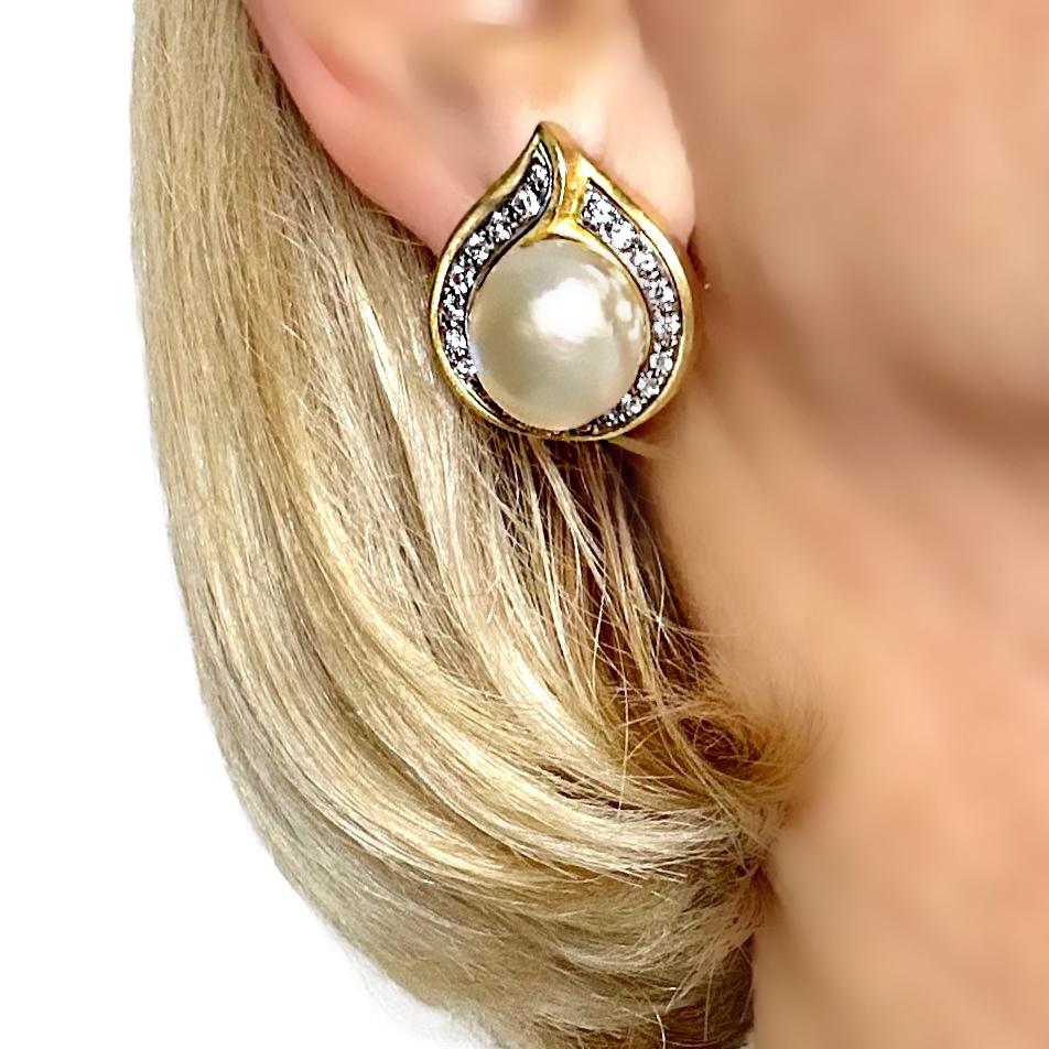 Modern Robert Wander 18K Semi Baroque South Sea Pearl and Diamond Earrings For Sale