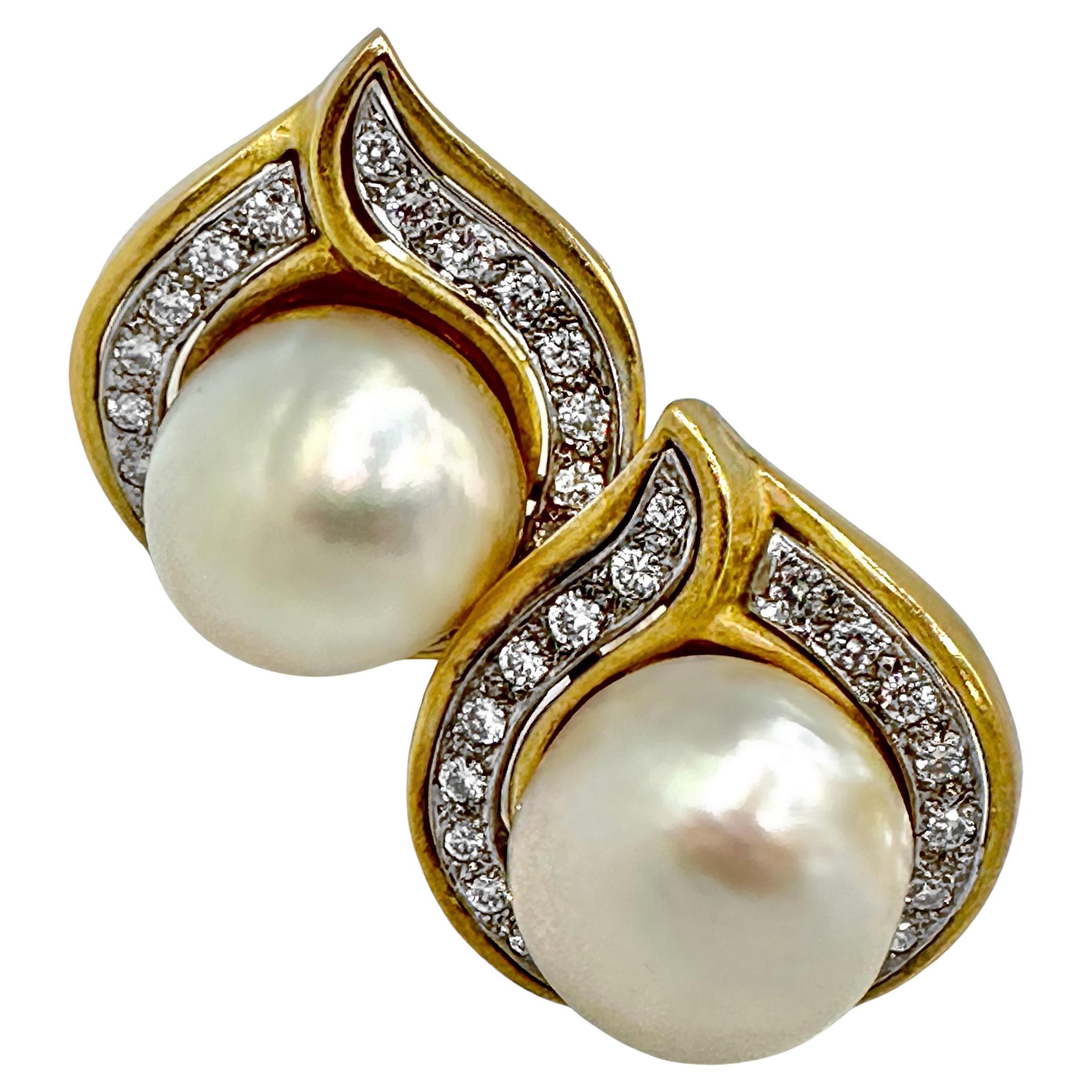 Robert Wander 18K Semi Baroque South Sea Pearl and Diamond Earrings