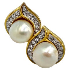 Robert Wander 18K Semi Baroque South Sea Pearl and Diamond Earrings