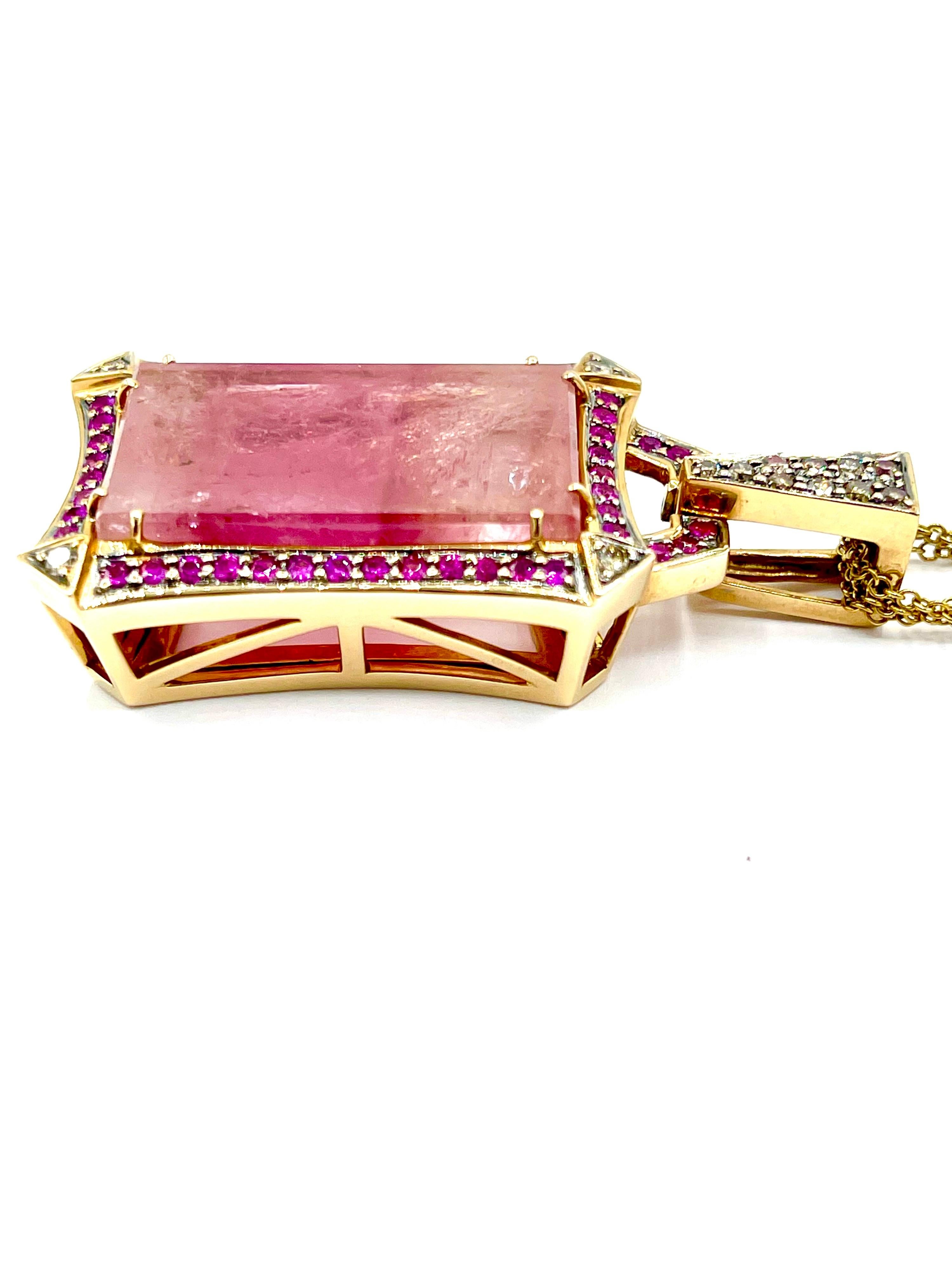 Modern Robert Wander 35.17 Carat Emerald Cut Pink Tourmaline and Diamond Necklace