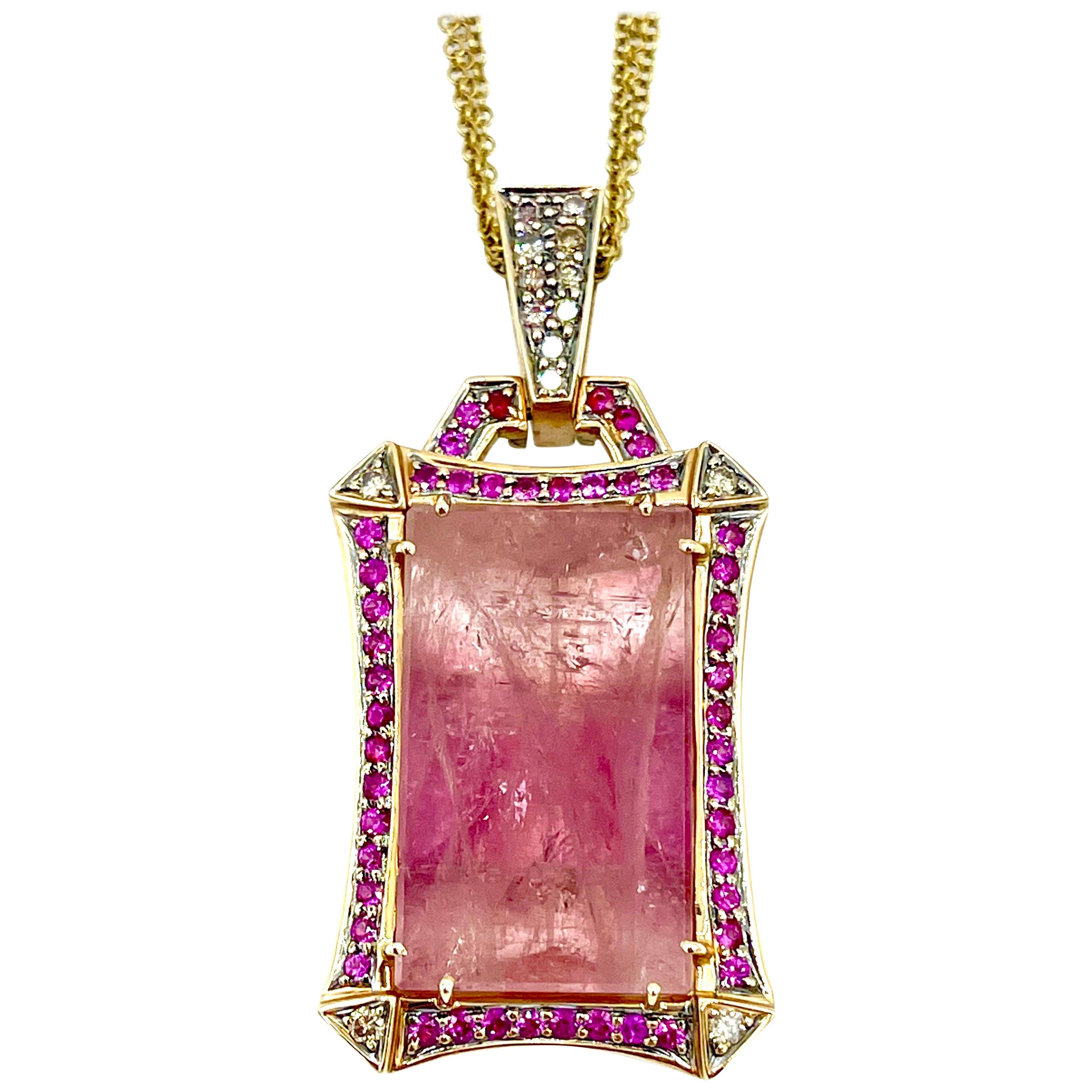 Robert Wander 35.17 Carat Emerald Cut Pink Tourmaline and Diamond Necklace