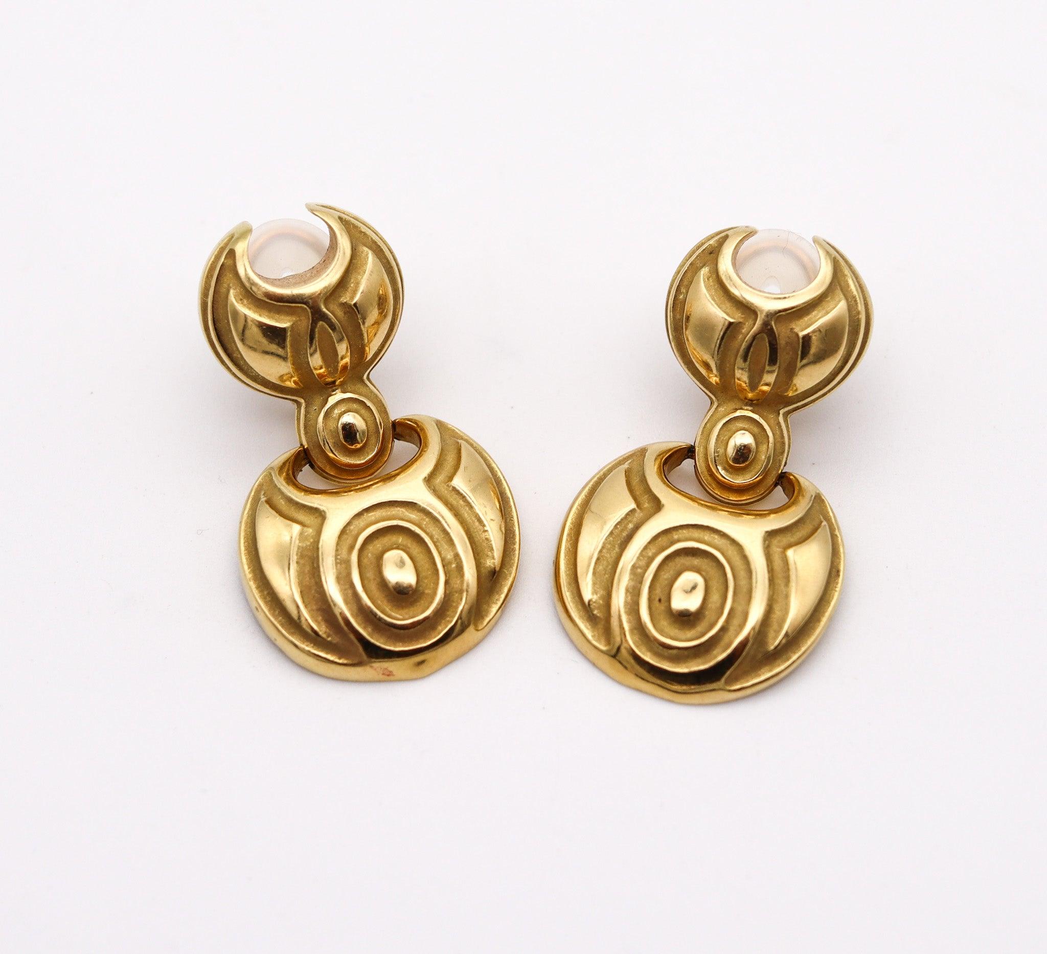 Modernist ROBERT WANDER Naïve Door Knockers Earrings In Solid 18Kt Yellow Gold