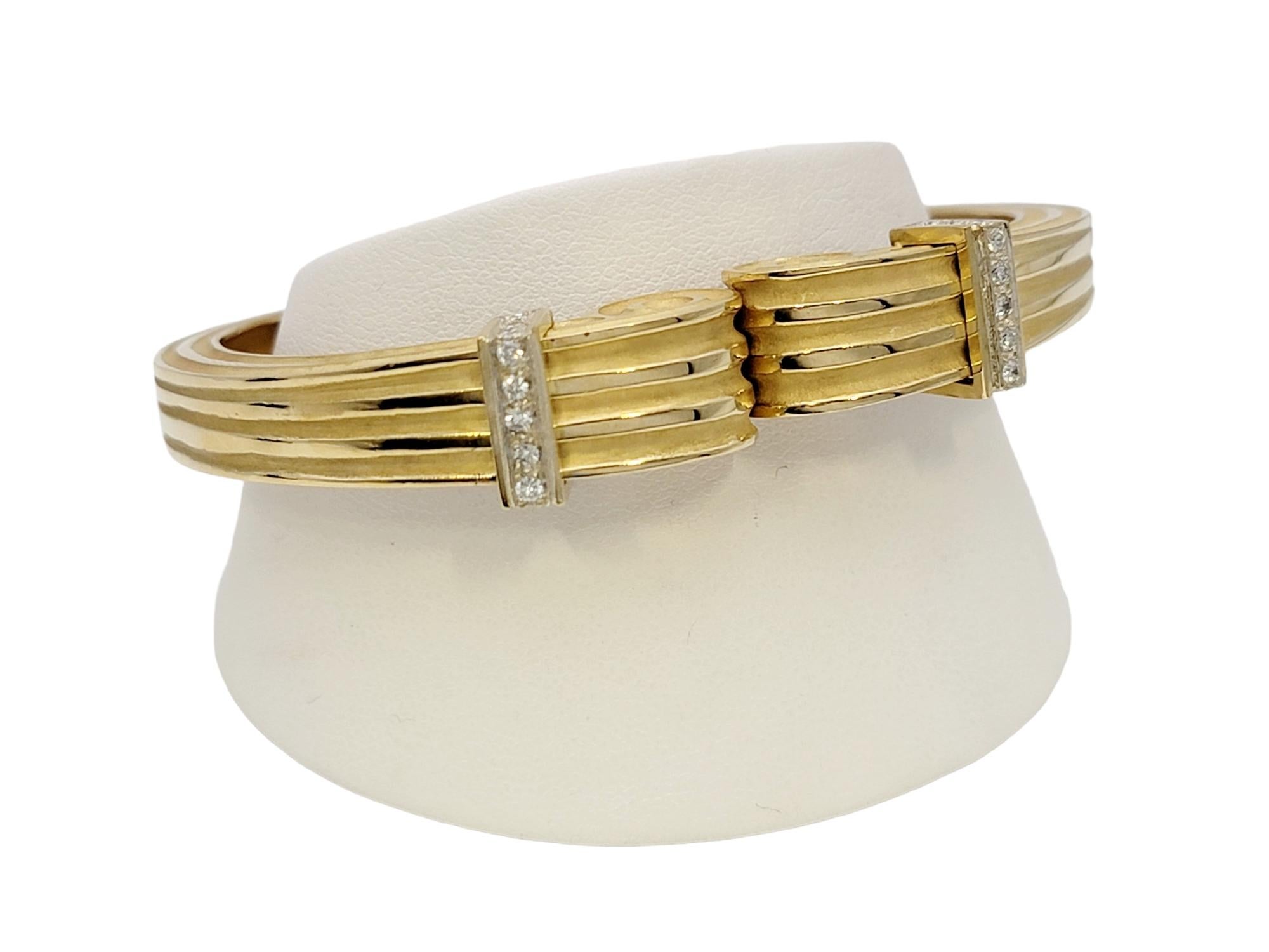 Robert Wander Vintage 18 Karat Yellow Gold Scroll Cuff Bracelet with Diamonds For Sale 3