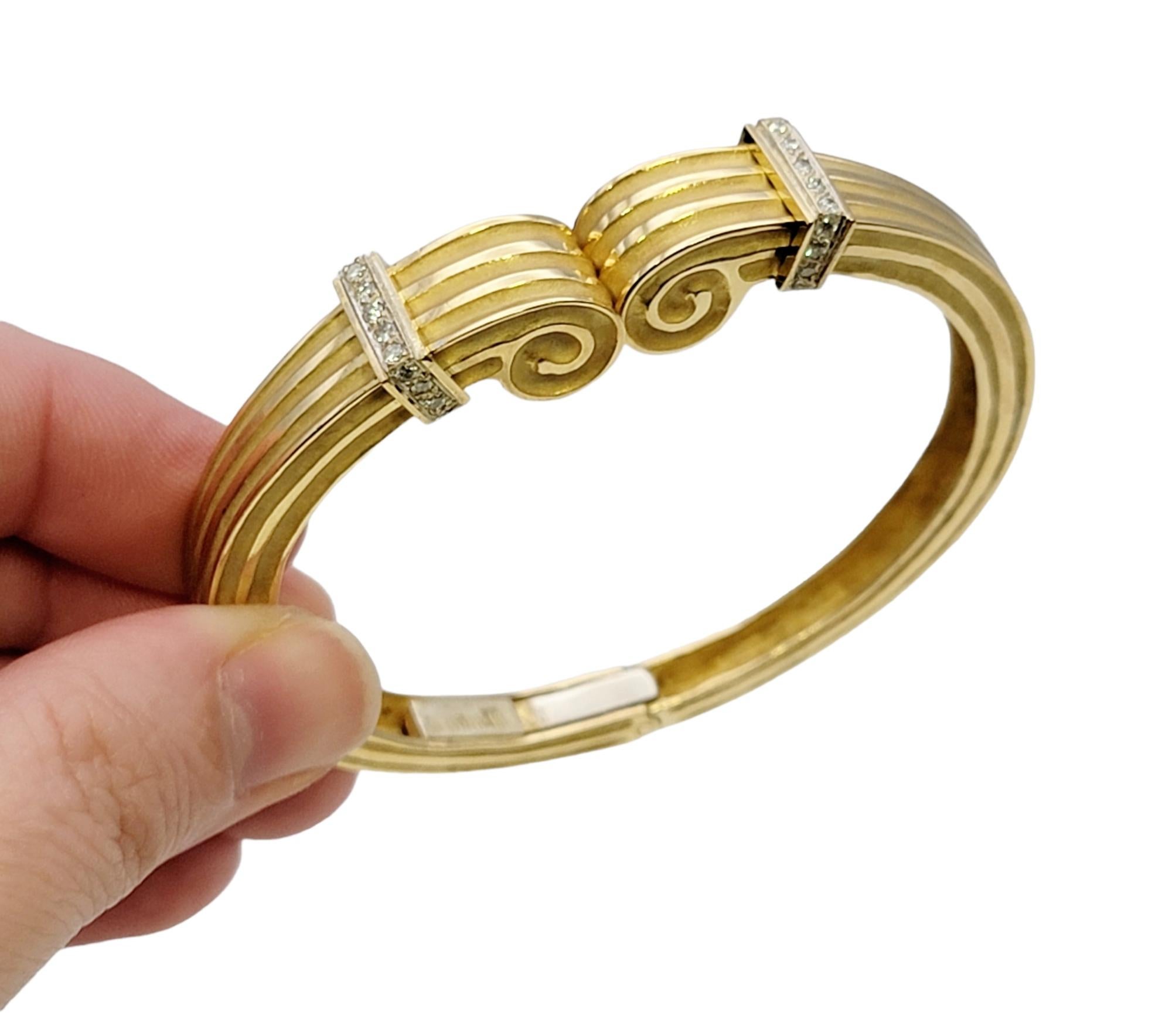 Robert Wander Vintage 18 Karat Yellow Gold Scroll Cuff Bracelet with Diamonds For Sale 4
