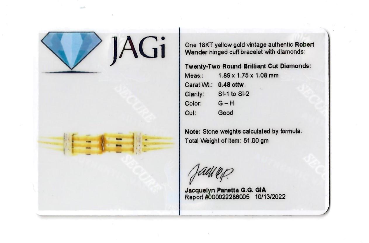 Robert Wander Vintage Manschettenarmband aus 18 Karat Gelbgold mit Schnörkeln und Diamanten im Angebot 8