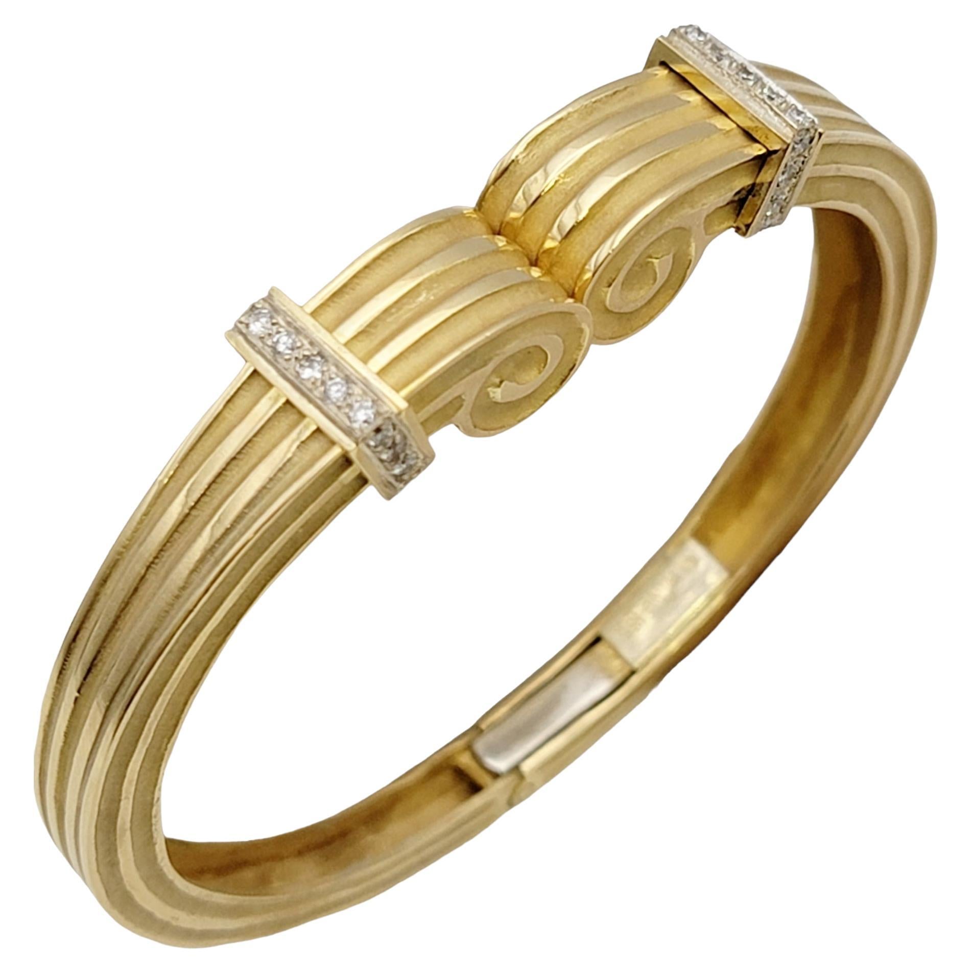 Robert Wander Vintage 18 Karat Yellow Gold Scroll Cuff Bracelet with Diamonds