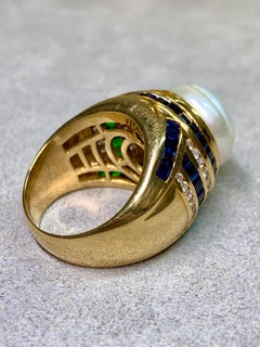 Robert Wander WINC 18K Pearl Diamond Tsavorite Sapphire Dome Cocktail Ring