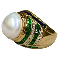 Robert The WINC 18K Bague Cocktail Perle Diamant Tsavorite Saphir Dôme