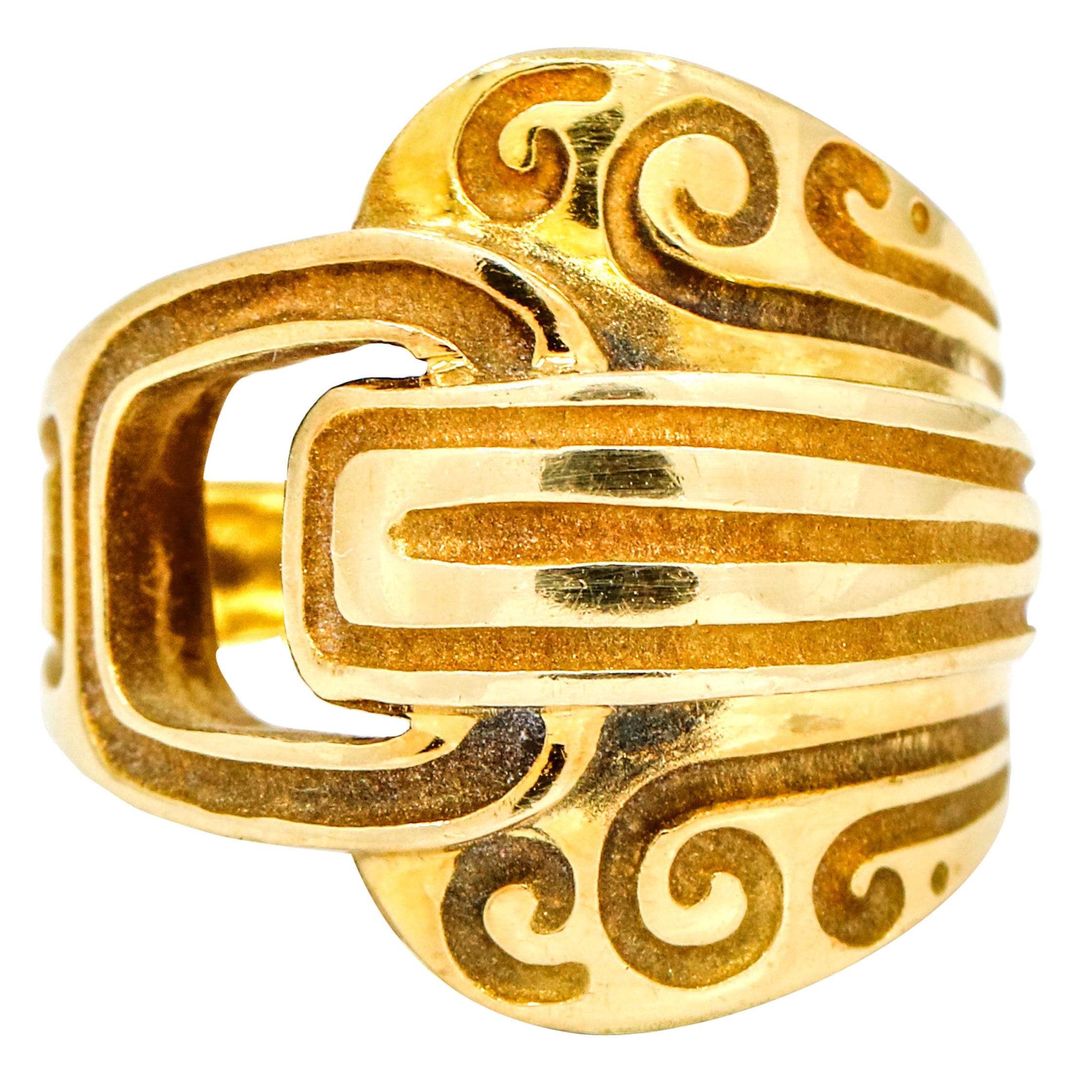 Robert Wander Winc Creations 18 Karat Yellow Gold Buckle Fashion Ring For Sale