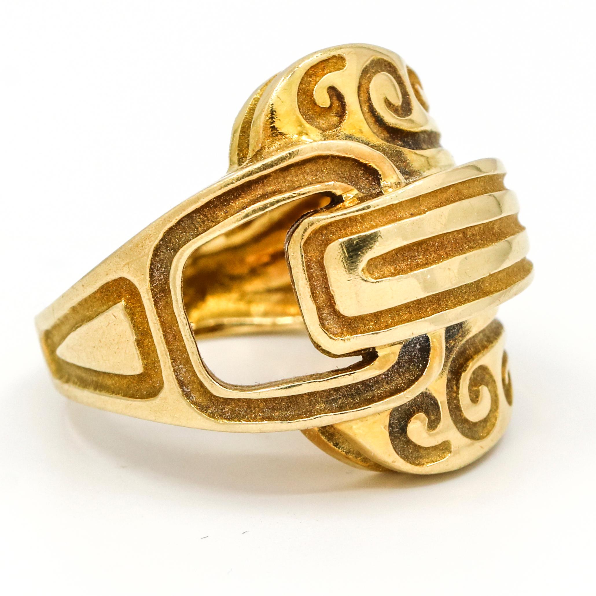 Retro Robert Wander Winc Creations 18 Karat Yellow Gold Buckle Fashion Ring For Sale