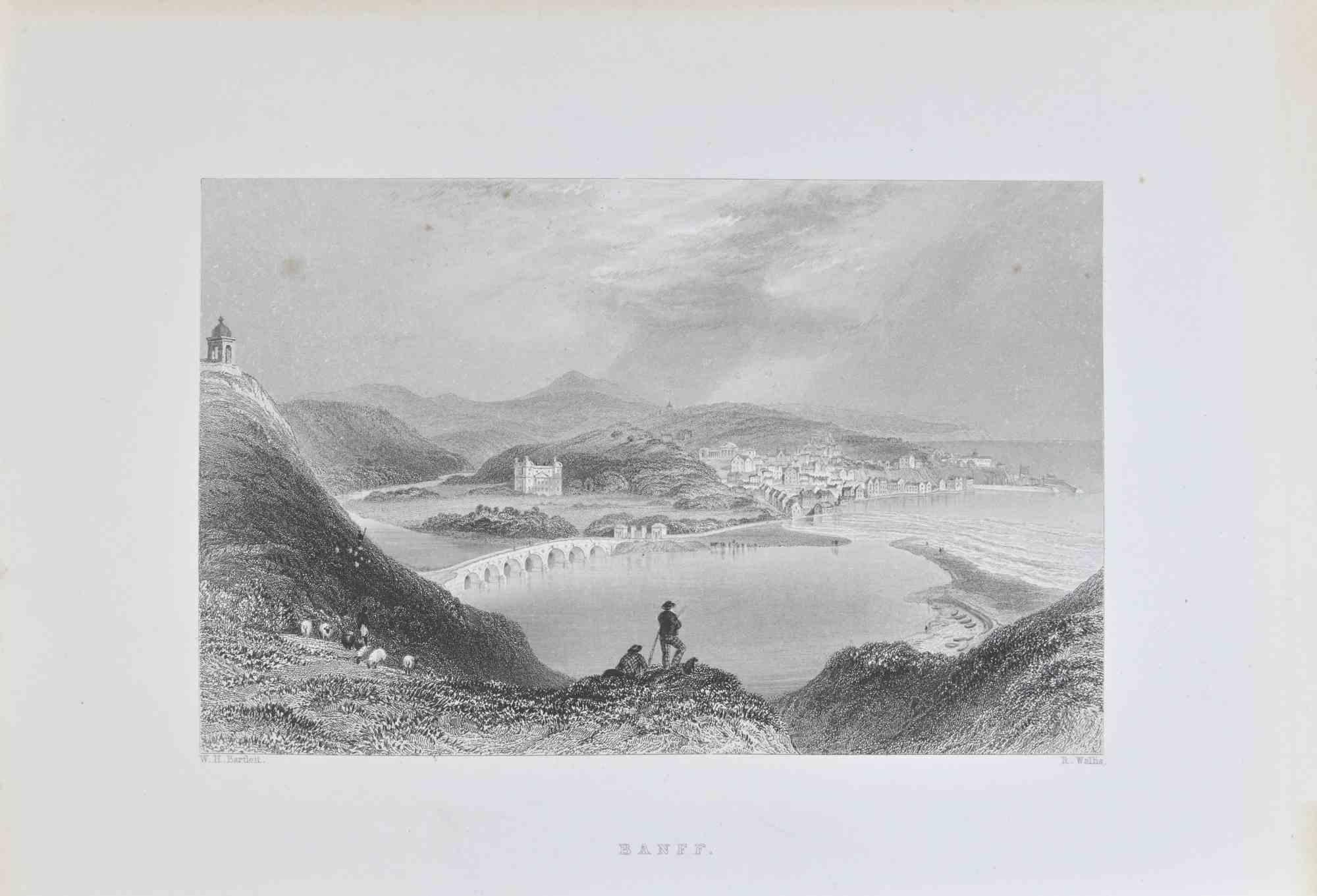 Banff is an engraving on paper realized by R. Waths in 1838.

The artwork is in good condition.

The artwork is depicted in a well-balanced composition.
