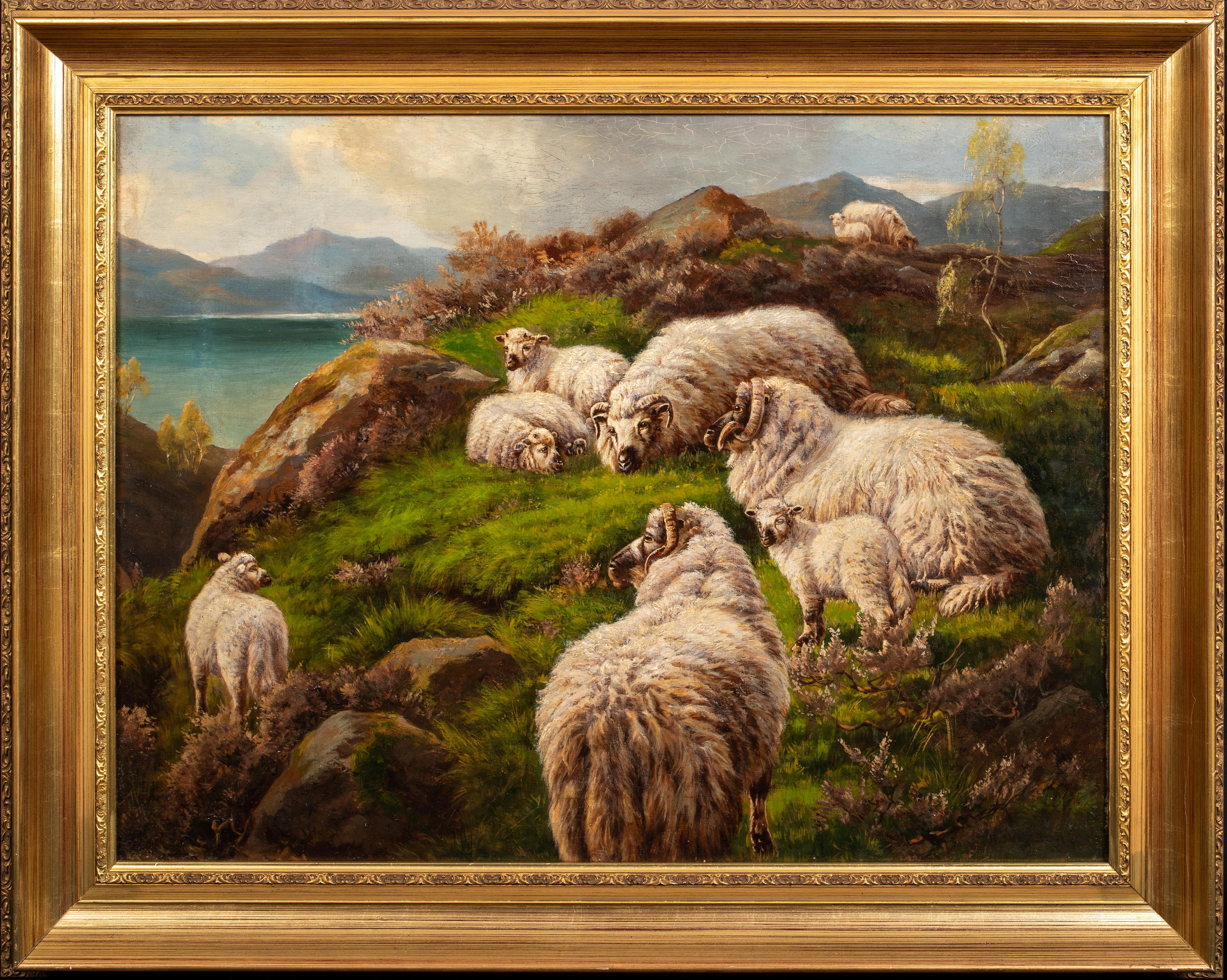 Robert Watson Landscape Painting - Highland Sheep Resting By Loch Lomond, 19th Century 