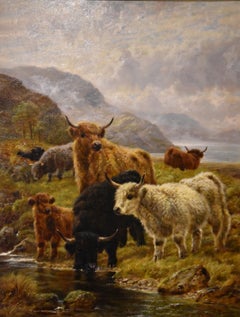 Oil Painting Pair by Robert Watson "Highland cattle and Sheep in the Glen"